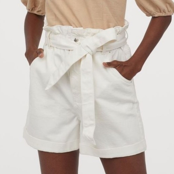 H&M High Waist Paper Bag Off White Shorts - Picture 12 of 12